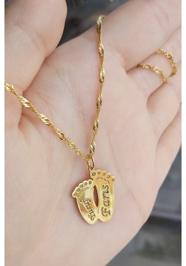 925 Ayar Gümüş 24 Ayar Altın Kaplama İsimli Ayak Figürlü Kolye