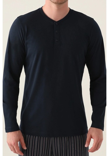 Arnetta 3013 Pamuk Uzun Kol Erkek Pijama Takımı Navy Lacivert