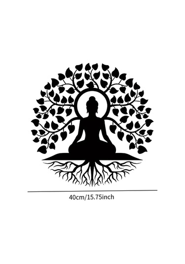 Homyl Buda Ağacı Metal Duvar Sanat Siyah Din Dekoru Zen Dekor 40-cm