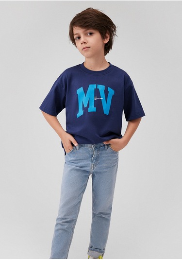 Çocuk Mavi - Mv Logo Baskılı Lacivert Tişört 6610213-70491 Lacivert