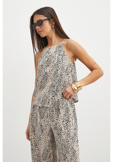 Uterpe Leopar Desenli Kolsuz Bluz