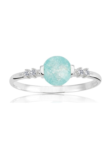 0.55 Ct Quartz Taşlı Blue 925 Ayar Gümüş Yüzük-Yuvarlak Mavi Kris - 533402044