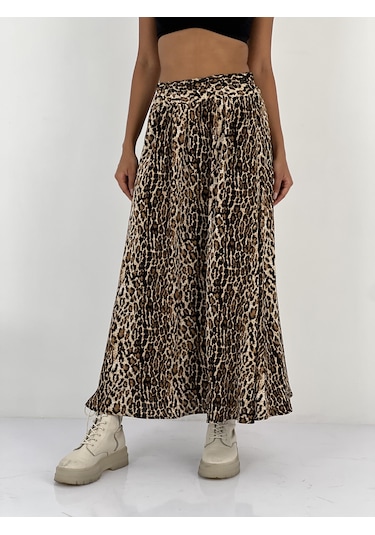 Miss Poem Kadın Leopar Desenli Bej Etek Bej