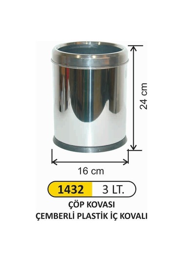 Ofis Tipi 3 Litre Çöp Kovası Paslanmaz Çemberli Çelik