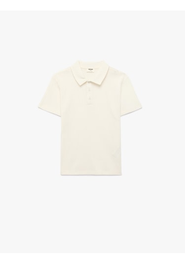 Koton Kısa Kollu Düğmeli Basic Polo Yaka Tişört Ekru 6skb10118tk