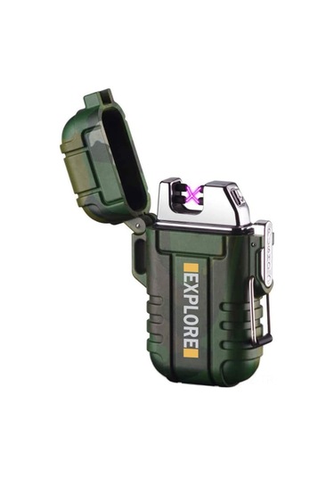 Aubyhe Usb Şarjlı Su Geçirmez Çift Ark Elektrikli Çakmak, Led Fenerli, Alevsiz, Manav/barbekü Işığı Çok Renkli