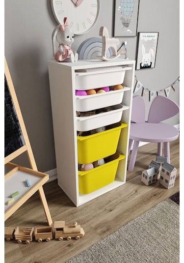 %100 Mdf - Medium Mono 5 Sepetli Oyuncak Dolabı Sarı