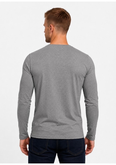 Axxel Erkek Gri Melanj Pamuklu Likralı Süprem Uzun Kollu T-shirt-d236