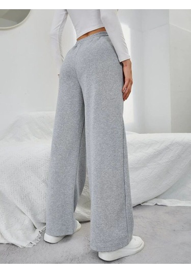 Kallima Kışlık Polarlı Yüksek Bel Gri Bol Paça Eşofman Altı Siyah