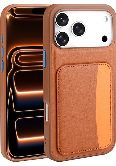 İphone 17 Pro Kılıf Kartlıklı X-kart Silikon Kılıf Kahverengi