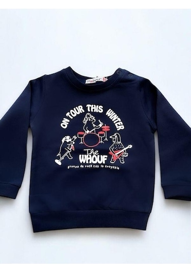Cantoy Erkek Bebek Winter Yazılı Pamuklu Sweatshirt-14658 Lacivert