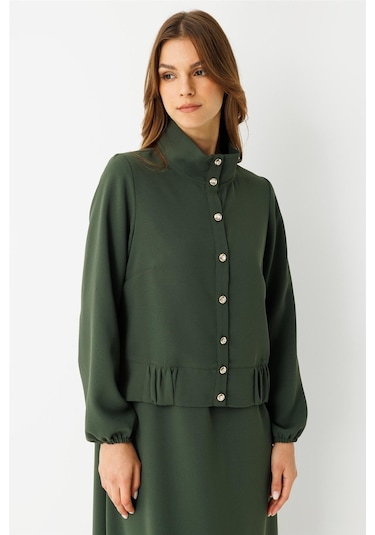 Büzgü Detaylı Elbiseli Takım Haki Haki