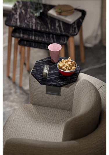 İkili Yan Sehpa Ayarlanabilir Tepsi Sekizgen Bendir