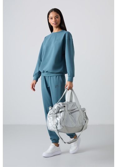 Tommy Life Orman Yeşili Basic Pamuklu O Yaka Oversize Lastik Paça Kadın Eşofman Takım - 95287 Yeşil