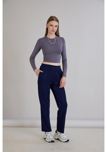 Sortie Collection Simli Örme Pantolon İndigo