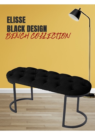 Elısse Siyah Model- Oval Metal Ayak 100 Cm Bench&koltuk&puf-yatak Odası Önü&ucu Puff&oturak