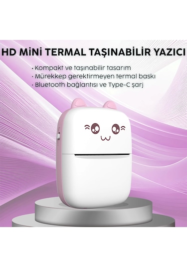 Steep Solid C9 Mini Fotoğraf Yazıcı Kablosuz Baskı Makinesi Apple Uyumlu iOS Android Termal Printer Pembe