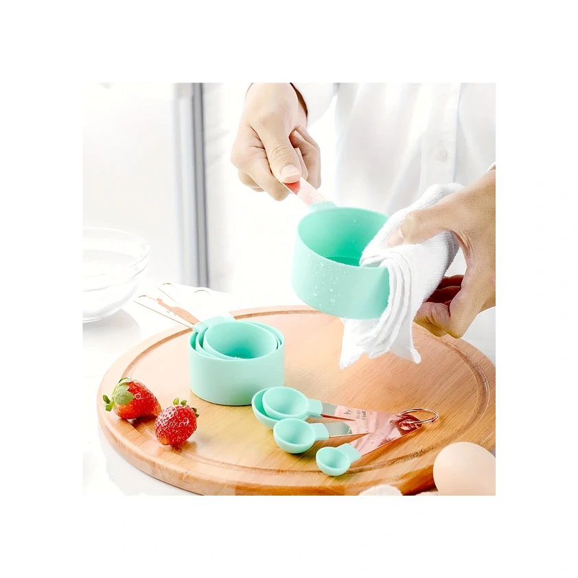 Gateesat Yeşil 8 Parça Paslanmaz Saplı Ölçü Kaşığı Ve Kabı Seti Kuru Sıvı Malzemeler İçin Yeşil
