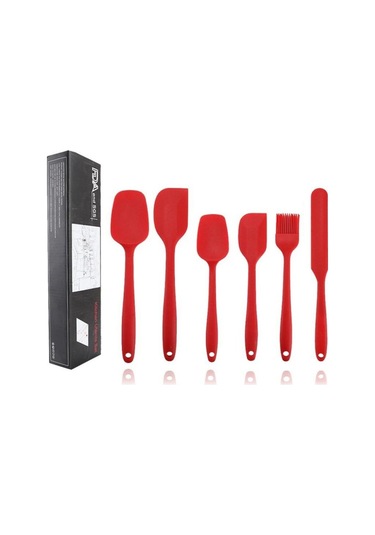 Kırmızı Kırmızı Silikon Spatula Seti Kauçuk Kazıyıcı 10 Parça Mutfak Pişirme Gereçleri Pişirme İçin Karıştırma Yapışmaz Tavalar İçin Uygun 6