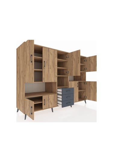 Kronos Dolap 13 Raflı 3 Çekmeceli 9 Kapaklı 220x59x163 Çam-çam/an Çam-çam/antrasit