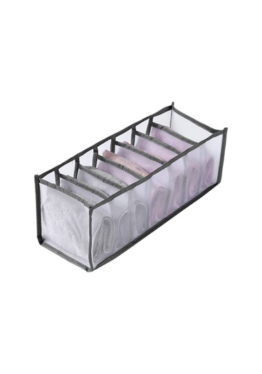 Konesam Dolap İçin Gri Dokuma 7 Bölmeli Altı Çekmeceli Giyim Düzenleyici Kutusu - İç Çamaşır, Mayo, Çorap Saklama Kutusu Gri