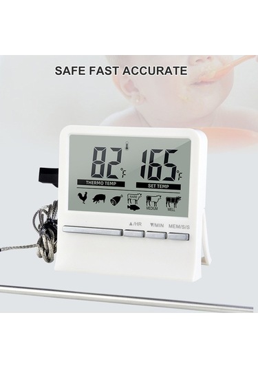 Pazly Yüksek Hassasiyetli Dijital Lcd Beyaz Paslanmaz Çelik Et Ve Sıvı Termometre Beyaz