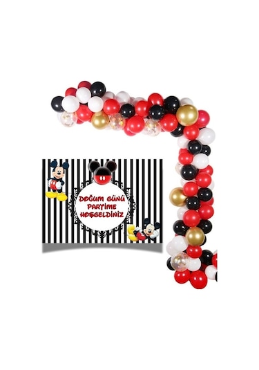 Mickey Mouse 50x70 Cm Afiş Ve 50 Adet Balon Seti Doğum Günü Part