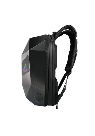 Led Kırmızı Göz Maskeli Akıllı Sırt Çantası - Sert Kasa, Usb Şarj Girişli Teknolojik Çanta Siyah