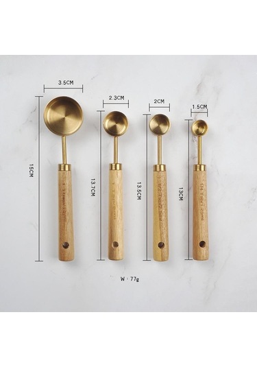 Dinosaurs 4 Parça Paslanmaz Çelik Kaşık Seti - Altın Ahşap