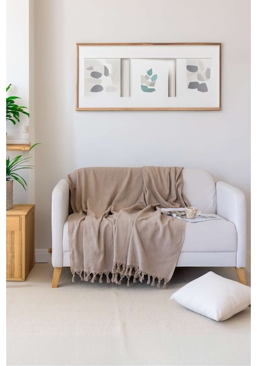 Bej-bej Koltuk Örtüsü Balıksırtı Desen 180 210 Bej