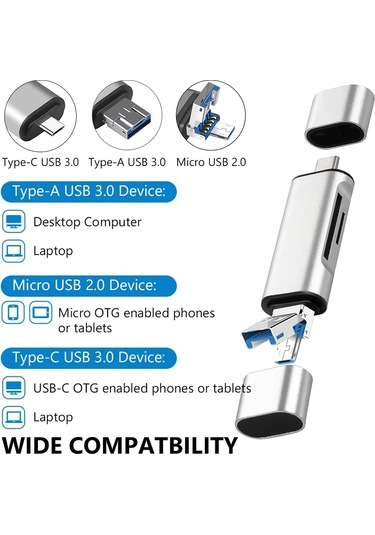Usb 2.0 3 İn 1 Kart Okuyucu Ve Usb Çoklayıcı Type-c, Micro Usb, Sd/tf Kart Desteği Zr825