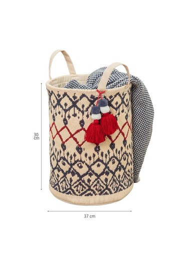 Kilim Yuvarlak Sepet, Saklama Kutusu, 37 X 30 Cm Desenli