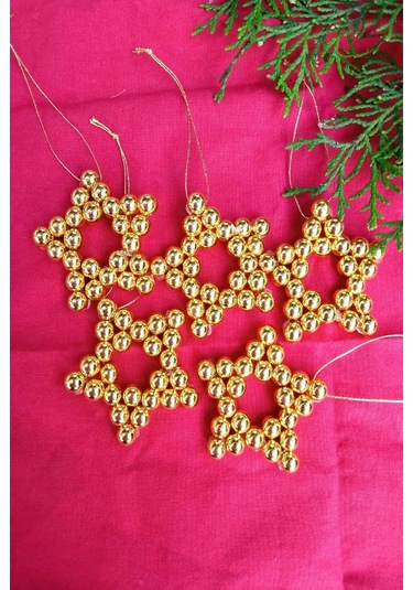 Stars - 5 Adet Parlak Gold Yıldız Dekoratif Süs - Kapı Süsü - Yıl