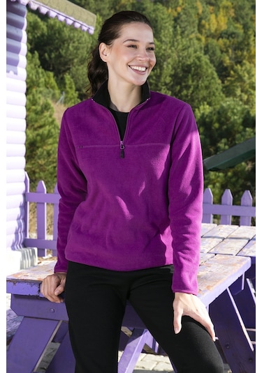 Lela Slim Fit Yumuşak Dokulu Anti-Pilling Tüylenme Yapmayan Yarım Fermuarlı Bayan Polar 5907000 Mor