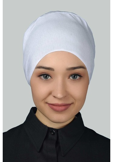Altobeh Kadın Pratik Dikişsiz Bağcıklı Kaymayan Tesettür Penye Bone - Beyaz
