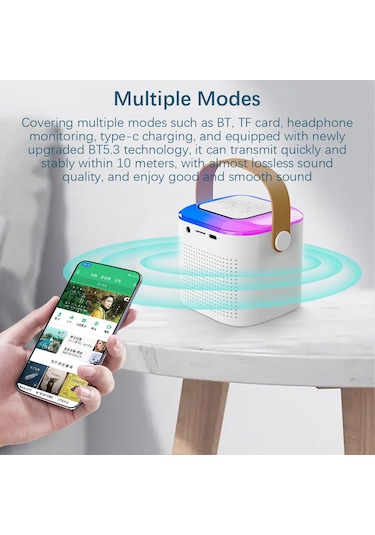 Maiyame Profesyonel Mini Karaoke Hoparlör Ve Mikrofon Seti, 5 Ses Efekti, Eko Ve Ses Ayarları, Pembe/beyaz Seçenekli