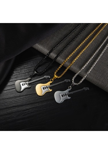 Relaxed Kişiselleştirilmiş Moda Avrupa Ve Amerikan Hip-hop Paslanmaz Çelik Gitar Kolye Titanyum Çelik Kolye-çelik Renk