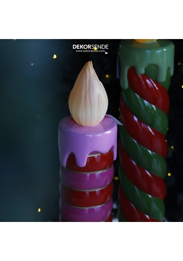 Yılbaşı Süsü Led Işıklı Halkalı Mum Pembe Kırmızı 97 Cm