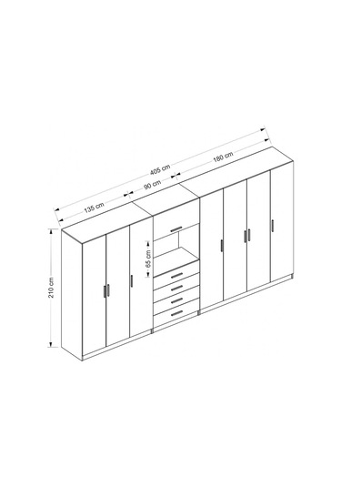 Kale 7 Kapaklı 8 Çekmeceli Tv Modüllü Dolap Beyaz 210cm Beyaz