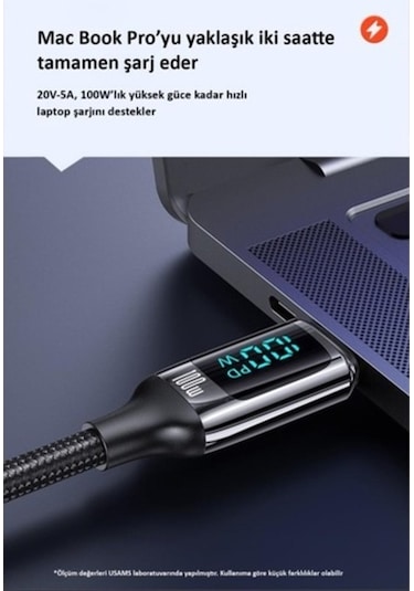 Novahub Usams Us-sj546 Dijital Çipli Örgülü 1.2m 100w Pd Type-c Hızlı Şarj Kablo