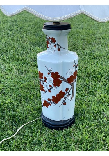 Çiçek Desenli Porselen Abajur 80 CM