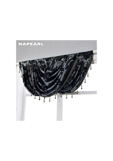 Krem 1 Pc Napearl Lüks Çiçek Retro Tarzı Dalga Perde Boncuklu Valance Tasarım Moda Pencere Jakarlı Perde Ev Dekor Krem