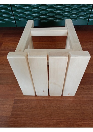 Doğal Ahşap Tabure, Ham, Zımparalanmış, Cilasız, Kare 32cmx32cmx40cm Doğal Ahşap