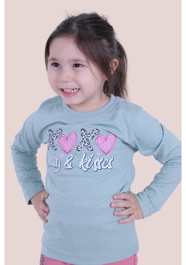 Hug And Kisses Baskılı Kız Çocuk Uzun Kol Mint Yeşili Sweatshirt Mint Yeşil1 Mint Yeşili