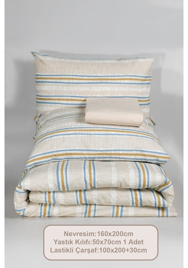 Elart Wilda Nevresim Takımı Tek Kişilik Lastikli Çarşaf 160x220 Cm Bej Bej