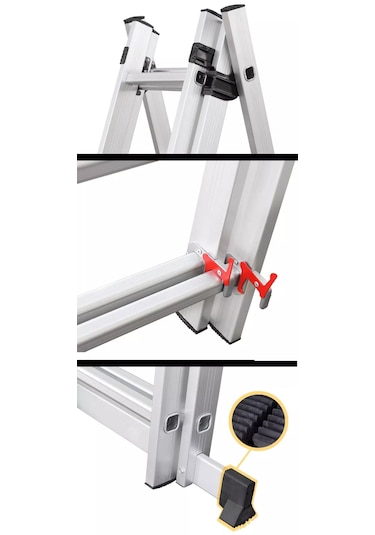 Asil Alüminyum 2 Parçalı Endüstriyel Merdiven Çok Amaçlı 2x6 / 2x7 / 2x8 / 2x9 Basamak En131 Sertifikalı 2x7 Basamak