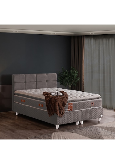 Gümüş Tek Kişilik Baza Başlık Real Pedli Yatak Seti Gri 100 x 200
