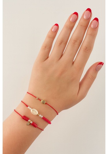 3lü Laleli İncili Nazar Boncuklu Asansörlü Lastikli İp Bileklik. Boncuklu Kadın İp Bileklik Halhal Çok Renkli