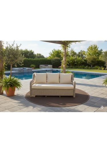 Lüks Rattan Oturma Ve Yemek Seti 7 Kişilik - Bahçe/balkon Krem