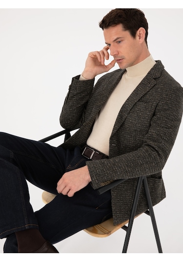 Cacharel Haki Slim Fit Yün Karışımlı Spor Ceket Yesıl